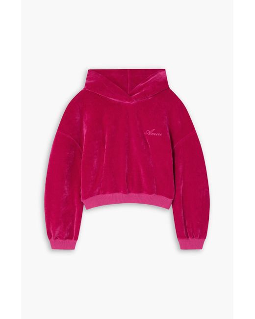 Amiri Red Cropped Cotton-Velour Hoodie