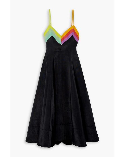 Christopher John Rogers Black Striped Silk-trimmed Moire Midi Dress