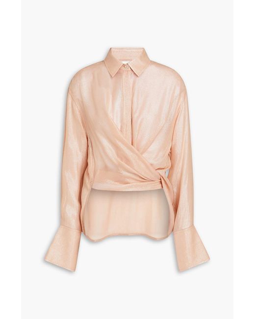 Victoria Beckham Natural Wrap-effect Lamé Shirt