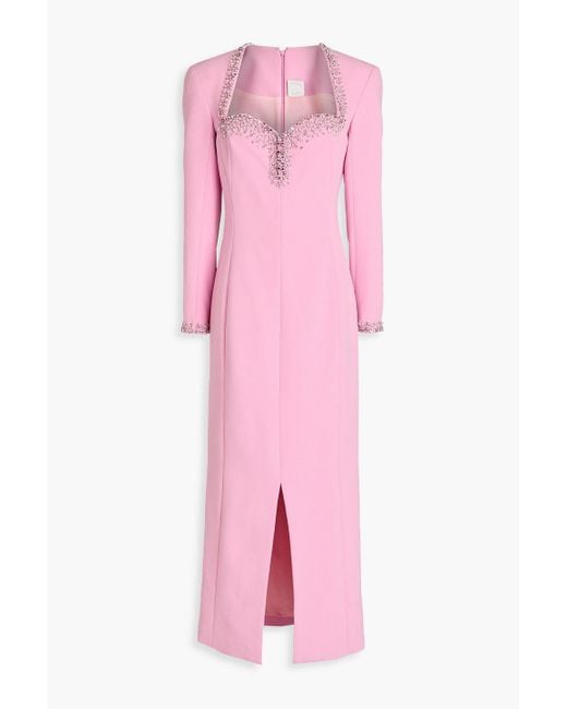 Huishan Zhang Pink Eleanor Crystal-embellished Crepe Midi Dress