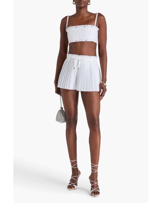Rabanne White Shorts aus popeline aus einer baumwollmischung mit nieten und falten