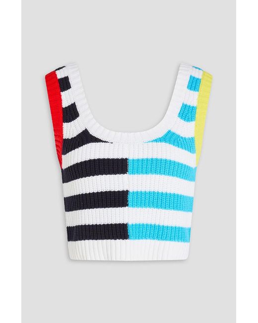 Staud Blue Newport Striped Cable-Knit Cotton-Blend Top