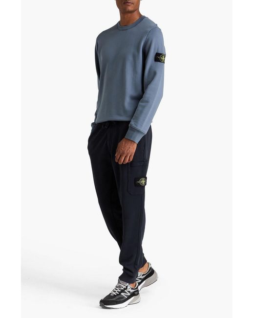 Stone Island Blue Tapered French Cotton-Terry Sweatpants for men