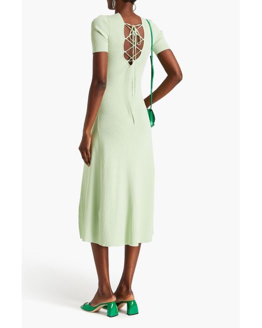 Maje Green Ribbed-knit Midi Dress