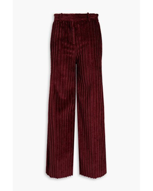 Victoria Beckham Purple Devore Cotton-velvet Flared Pants