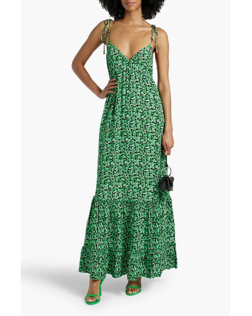 ROTATE BIRGER CHRISTENSEN Green Open-back Floral-print Jacquard Maxi Dress