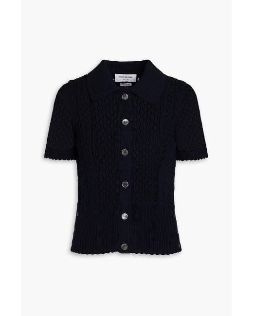 Thom Browne Black Cable And Pointelle-knit Cotton Cardigan
