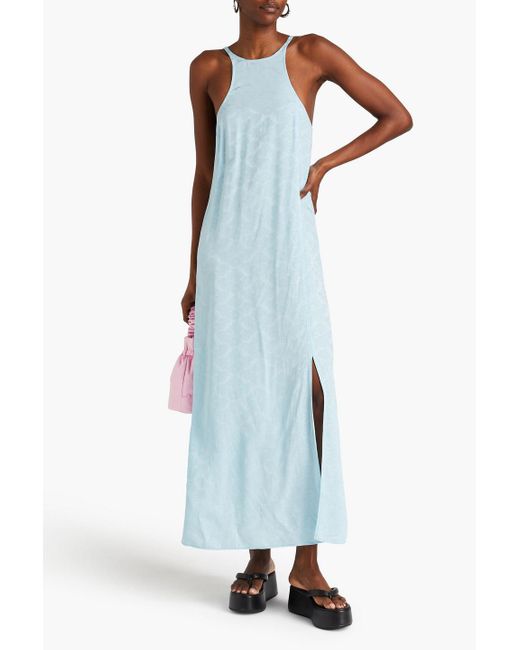 Ganni Blue Jacquard Maxi Slip Dress