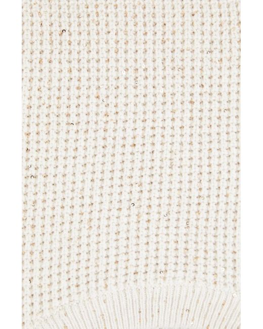 Brunello Cucinelli White Sequin-embellished Waffle-knit Cotton-blend Sweater