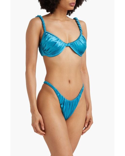 【ISA BOULDER】stretch-satin underwired ビキニ トップ Isa Boulder Ruched Stretch-satin Underwired Bikini Top in