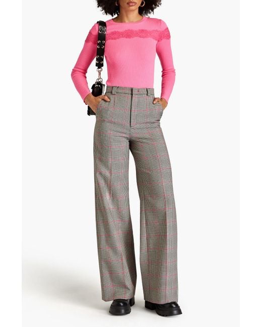 RED Valentino Pink Lace-trimmed Ribbed Wool Sweater