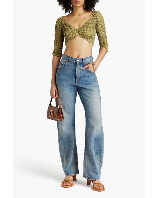 Mara Hoffman Green Aja Cropped Tm Lyocell Popcorn Top