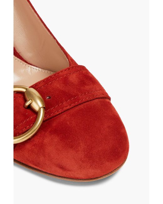 Gianvito Rossi Red Buckled Suede Pumps