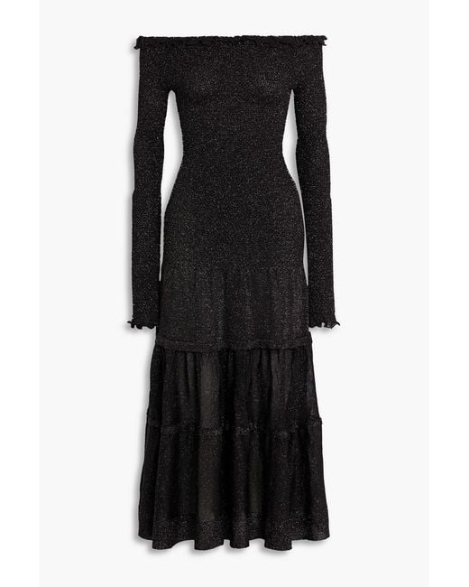 Altuzarra Black Polly Off-Shoulder Metallic Stretch-Knit Midi Dress