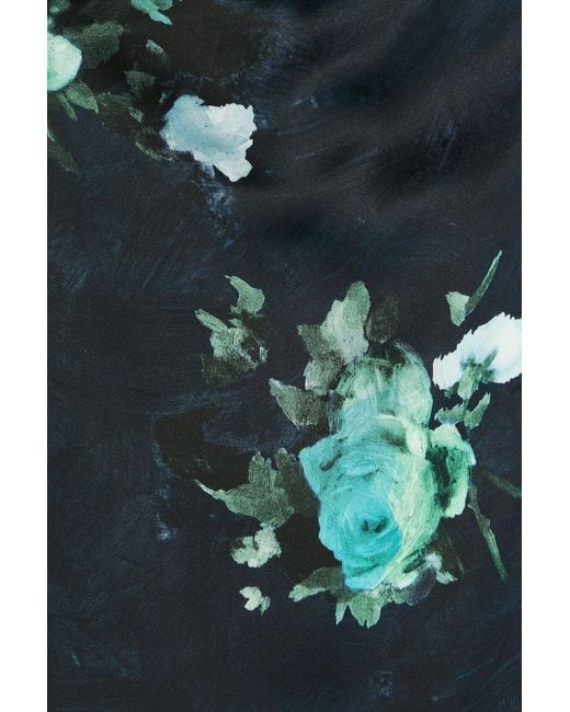 Erdem Blue Off-The-Shoulder Floral-Print Satin-Twill Gown