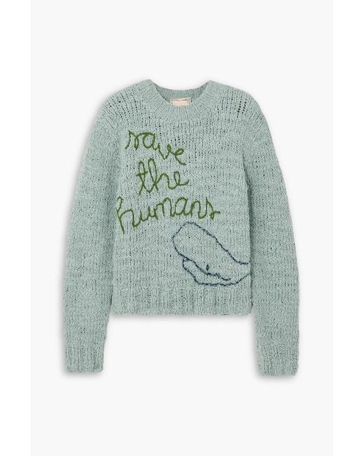 Lingua Franca Green Save the humans pullover aus baumwolle mit stickereien