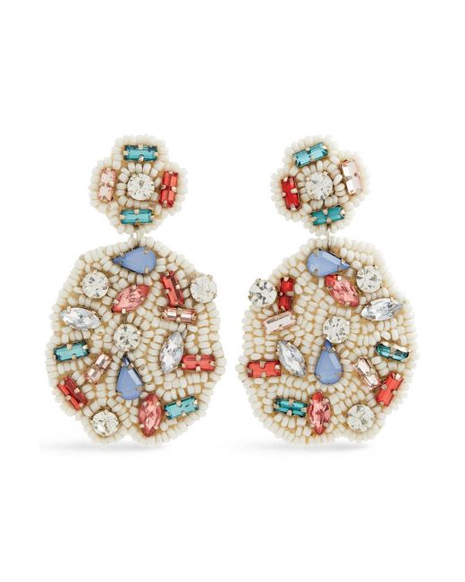 Kenneth Jay Lane White Tone, Crystal And Bead Earrings