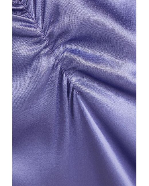 Hervé Léger Purple Bandage-paneled Draped Satin Midi Dress