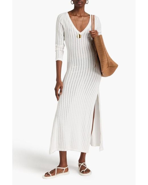 Melissa Odabash White Jade Pointelle-knit Cotton Midi Dress