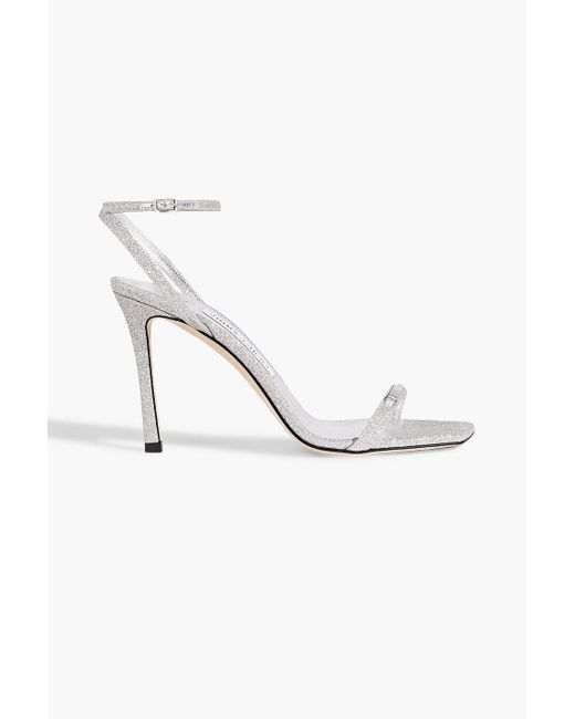 Jimmy Choo White Jaxon 95 sandalen aus leder mit glitter-finish und verzierung