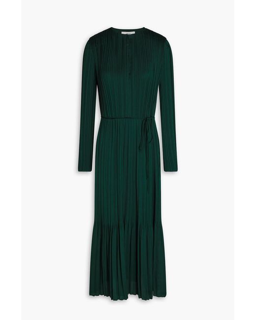 Vince Green Plissé-satin Midi Dress