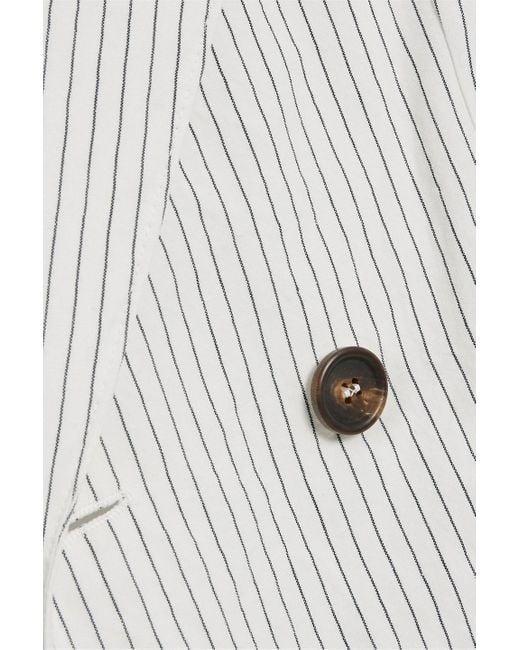 Brunello Cucinelli White Pinstriped Cotton And Linen-blend Blazer