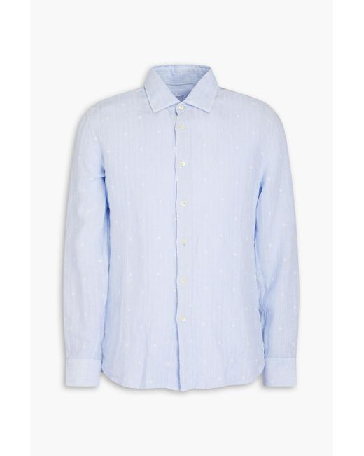 120% Lino Blue Pinstriped Embroidered Linen Shirt for men