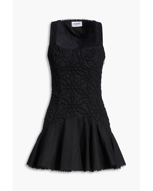 Charo Ruiz Black Fyssa Ramie-blend Cloqué Mini Dress