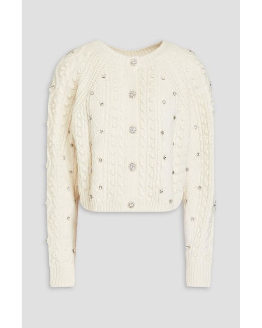 Ba&sh Natural Otello Cropped Embellished Cable-knit Wool Cardigan