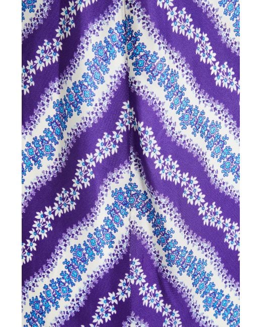Sandro Purple Maxikleid aus glänzendem twill mit floralem print, twist-detail und cut-outs