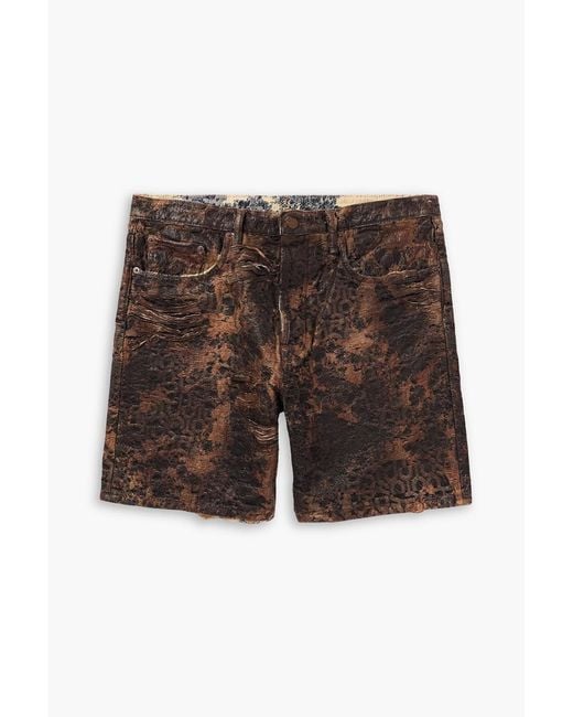 Acne Brown Roman Slim-Fit Straight-Leg Distressed Coated-Denim Shorts for men