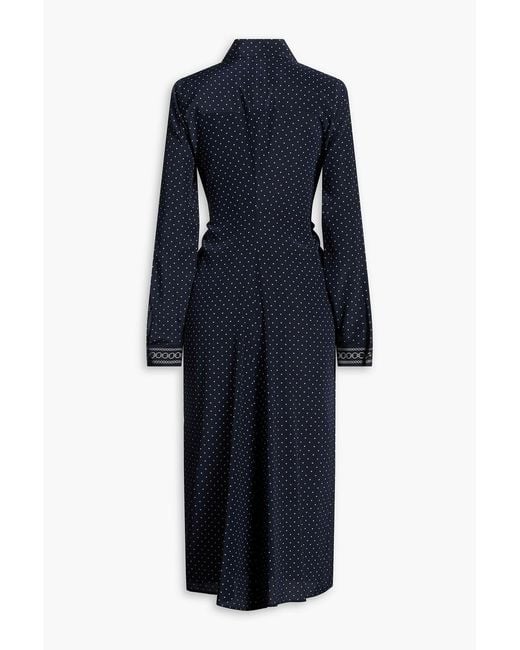 Veronica Beard Blue Printed Satin Midi Shirt Dress