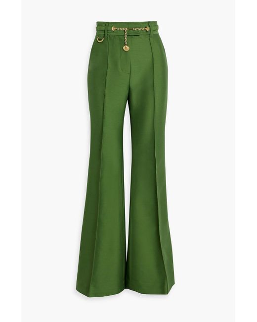 Zimmermann Green Belted Wool-blend Flared Pants