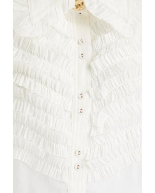 Aje. White Odette Chevron Linen And Silk-blend Shirt