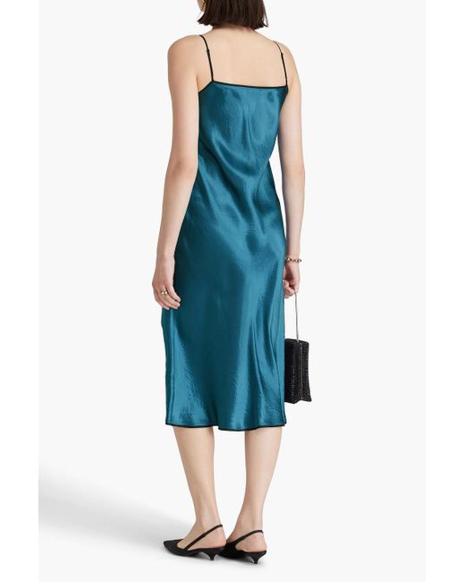 Vince Blue Crinkled-satin Midi Slip Dress