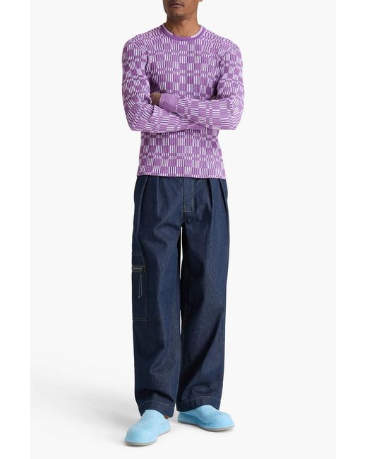 Jacquemus Purple La Maille Gelati Checked Ribbed Cotton-Blend Sweater for men