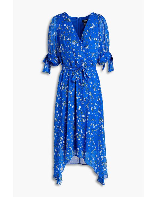 DKNY Blue Floral-print Crepon Dress