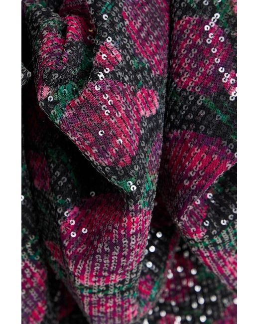 ROTATE BIRGER CHRISTENSEN Purple Floral-print Sequined Tulle Strapless Mini Dress
