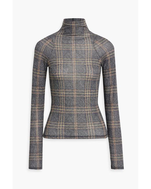 Rag & Bone Gray Shaw Checked Cotton And Modal-blend Jersey Turtleneck Top