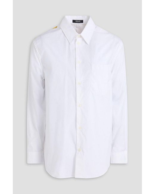 Versace White Printed Twill-Paneled Cotton-Poplin Shirt for men