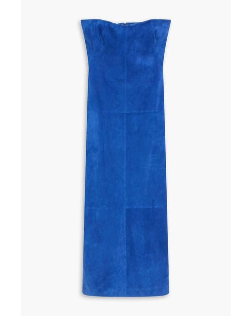 Gabriela Hearst Blue Ivara Strapless Suede Maxi Dress
