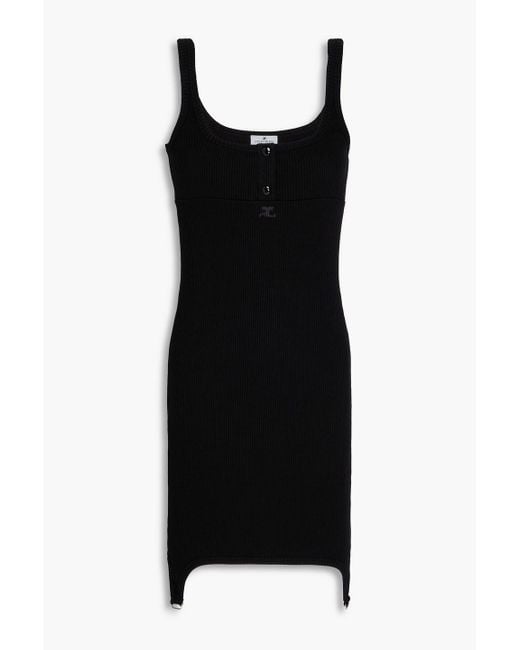 Courreges Black Ribbed Stretch-Cotton Jersey Mini Dress