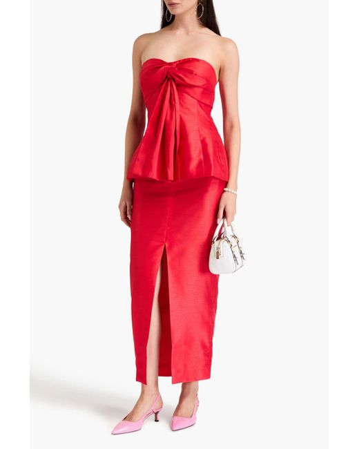 Nicholas Red Strapless Draped Shantung Top