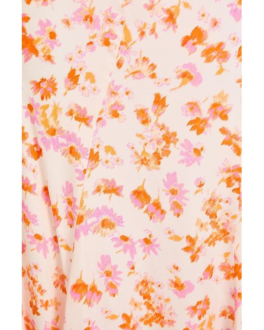 Maje Pink Floral-Print Twill Midi Skirt