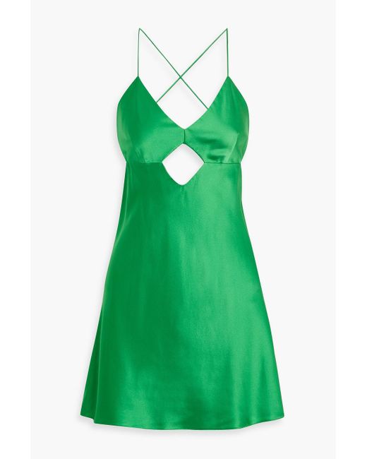 Michelle Mason Green Cutout Silk-satin Mini Dress