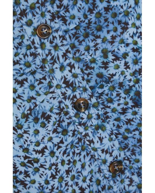 Ganni Blue Geraffter midirock aus crêpe mit floralem print und zierknöpfen