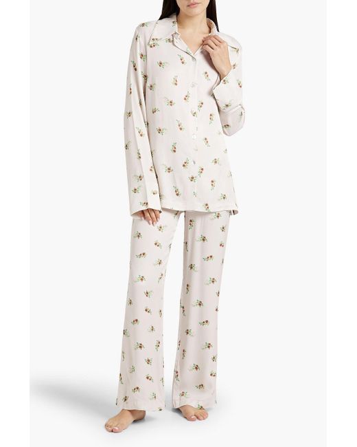Sleeper White Floral-print Charmeuse Pajama Top