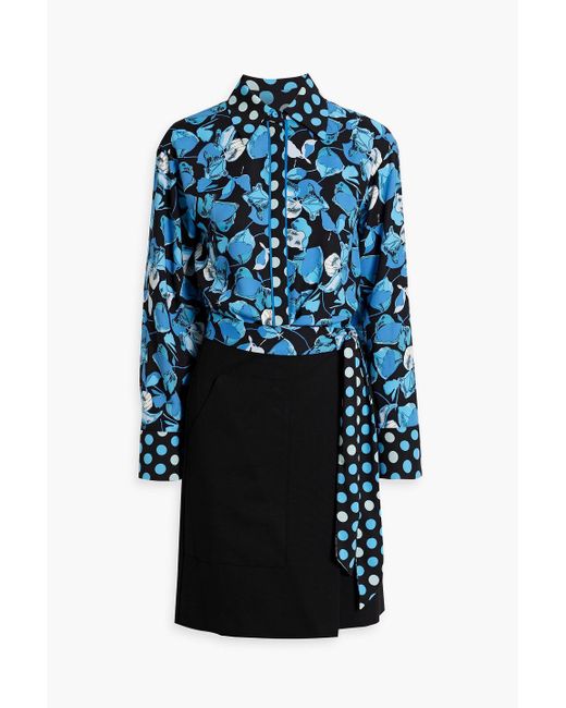 Diane von Furstenberg Blue Olia Printed Chiffon And Cady Wrap Dress