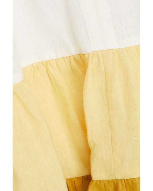 Casa Raki Yellow Nina Tiered Color-block Linen Mini Dress