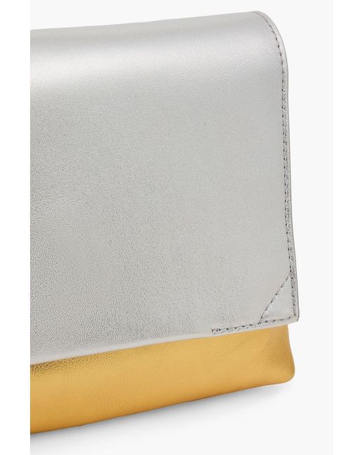 STUDIO AMELIA Gray Sheath Two-Tone Leather Envelope Clutch